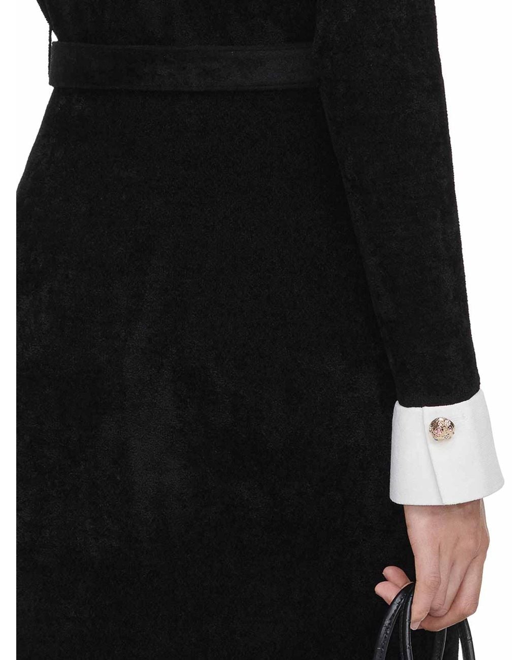 Self-Portrait Black Velvet Midi Dress With Jewel Buttons And Belt