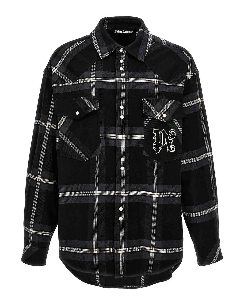 Palm Angels Black Monogram Check Overshirt for men