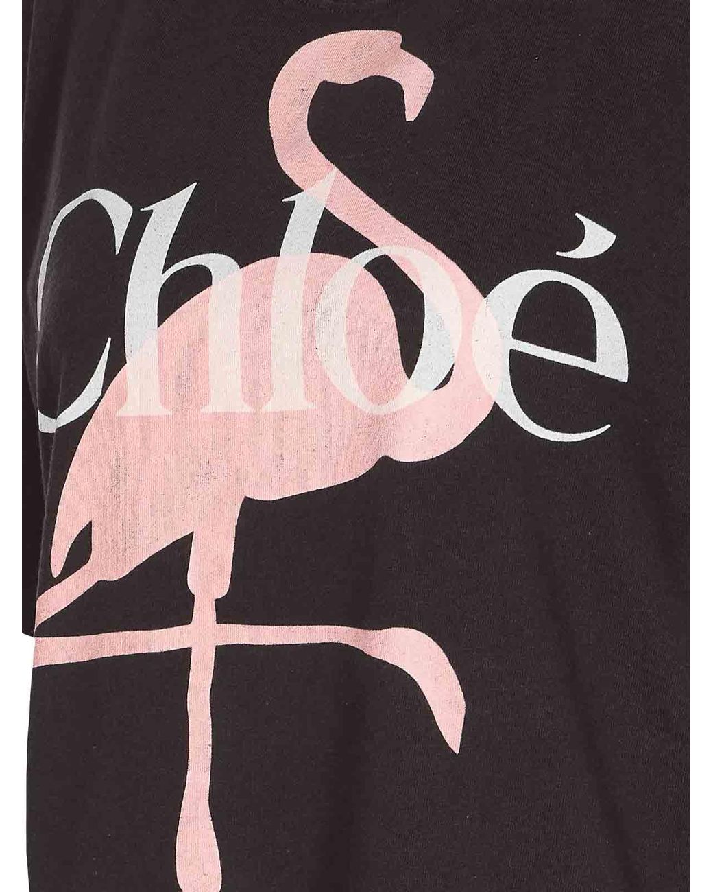Chloé Black Fenicotteri Print And E Logo T-Shirt