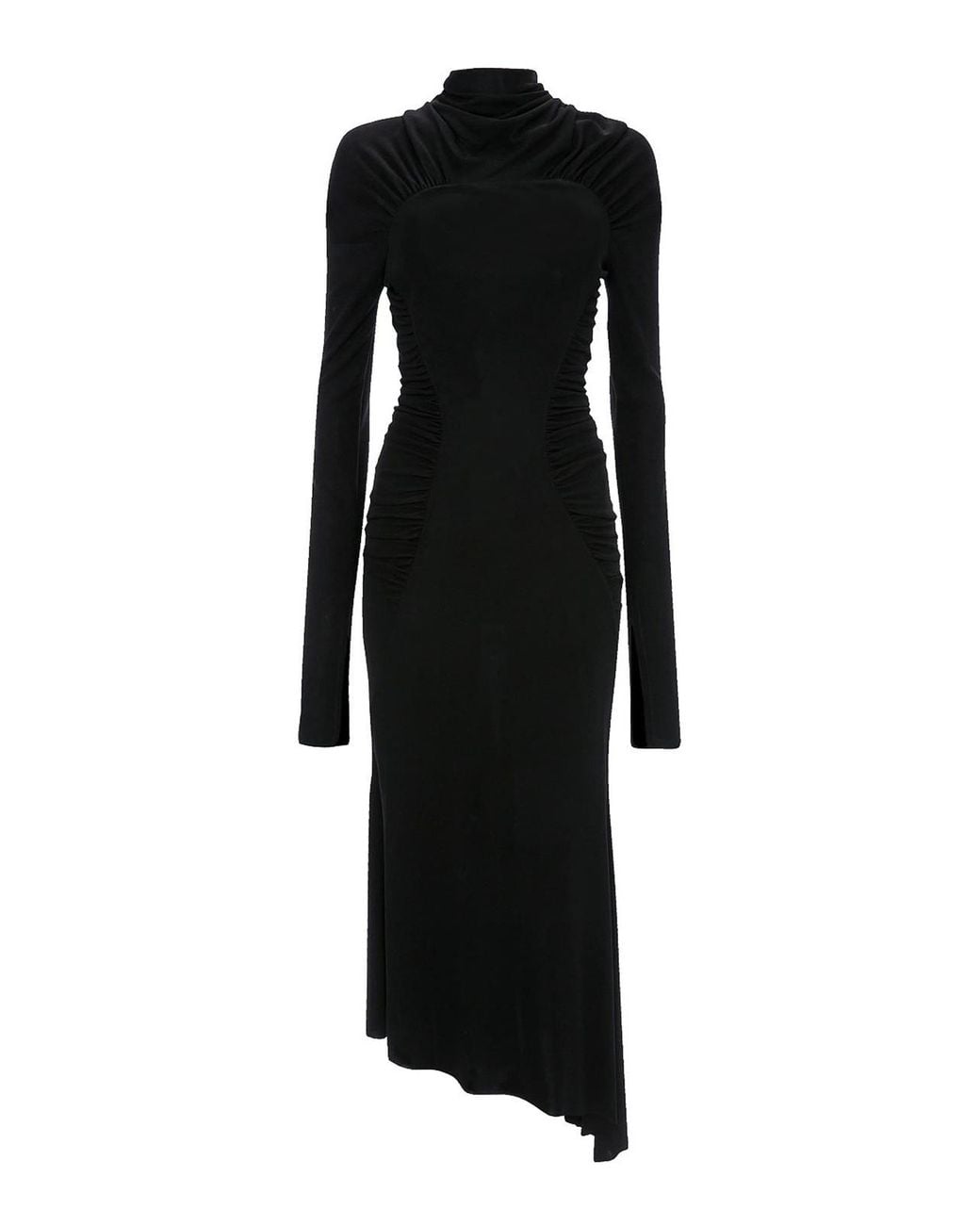 Victoria Beckham Black High Neck Gathered Midi Dress