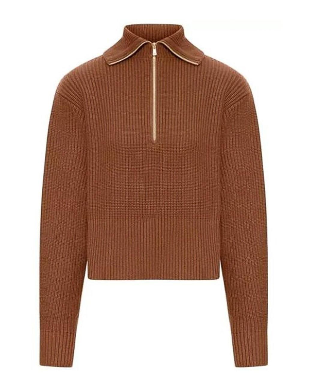 Max Mara Brown Cashmere And Wool Sweater With Zip