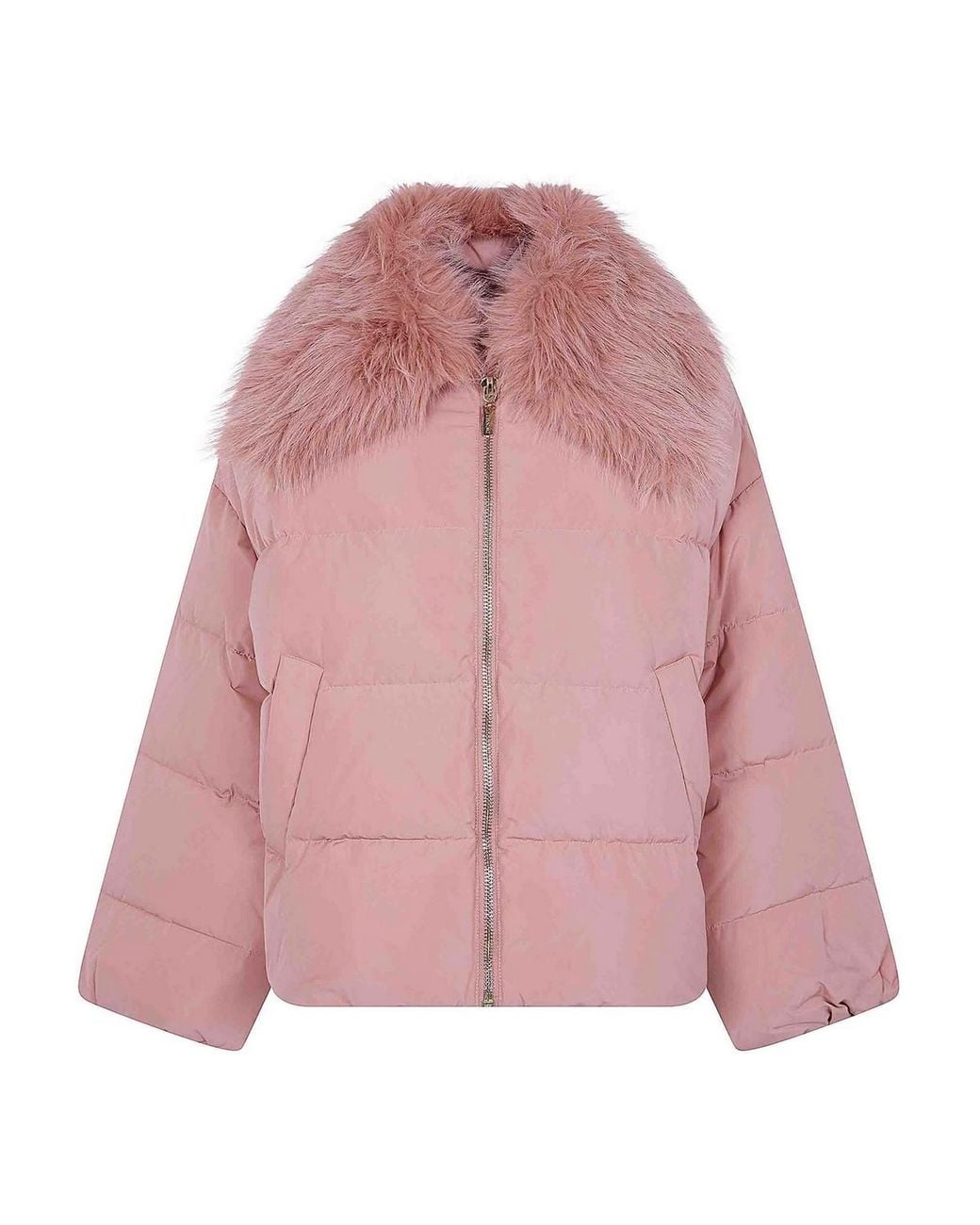 Twinset Pink Faux Fur Neck Puffer Jacket