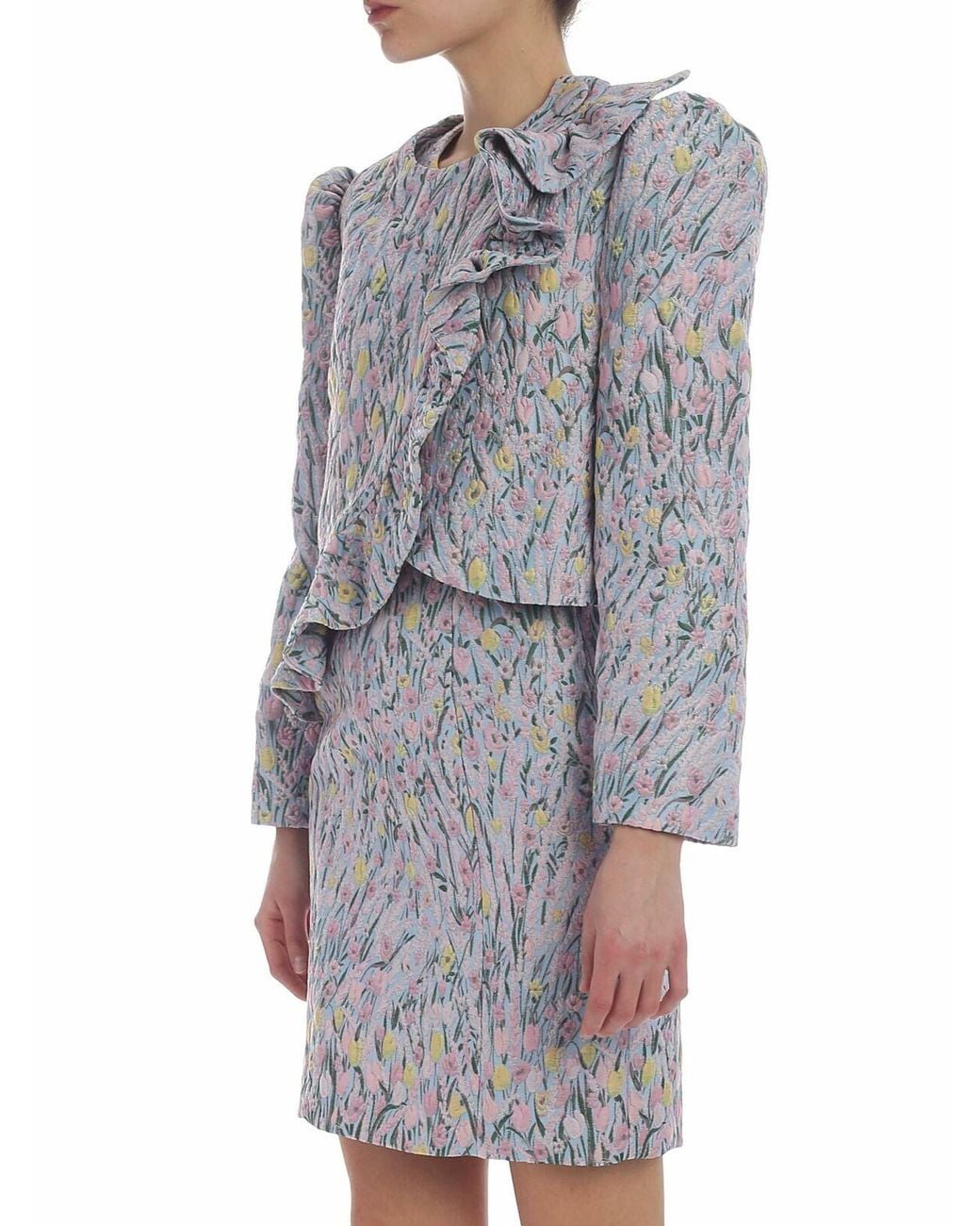 Vivetta Gray Erba Embroidered Jacket With Pastel Flowers