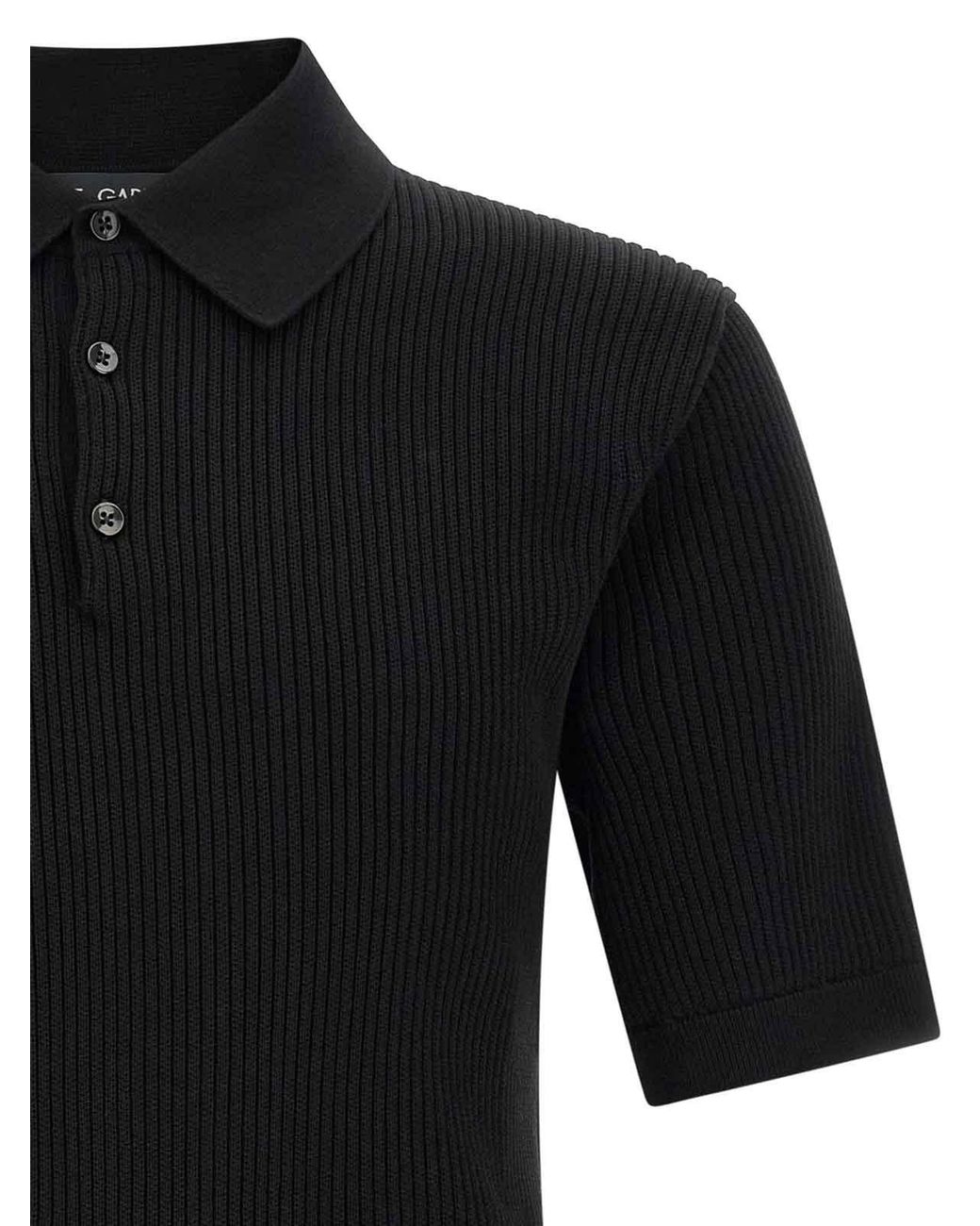 Dolce & Gabbana Black Micro-Ribbed Polo Shirt for men