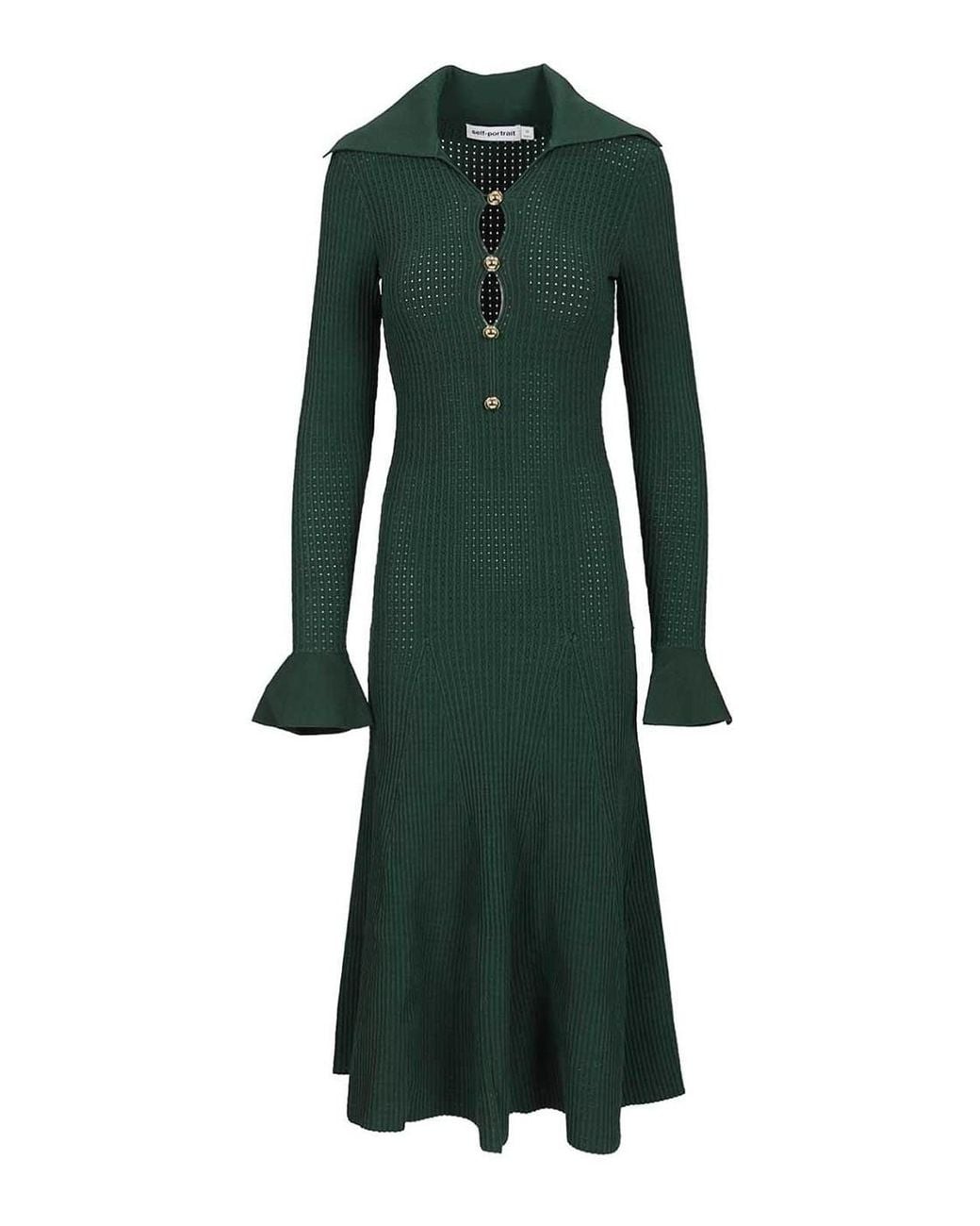 Self-Portrait Green Kknitted Midi Dress