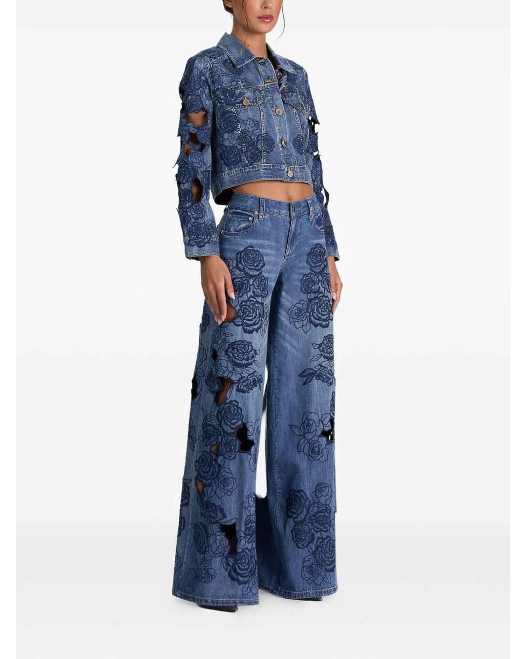 Alice + Olivia Blue Embroidered Denim Jacket