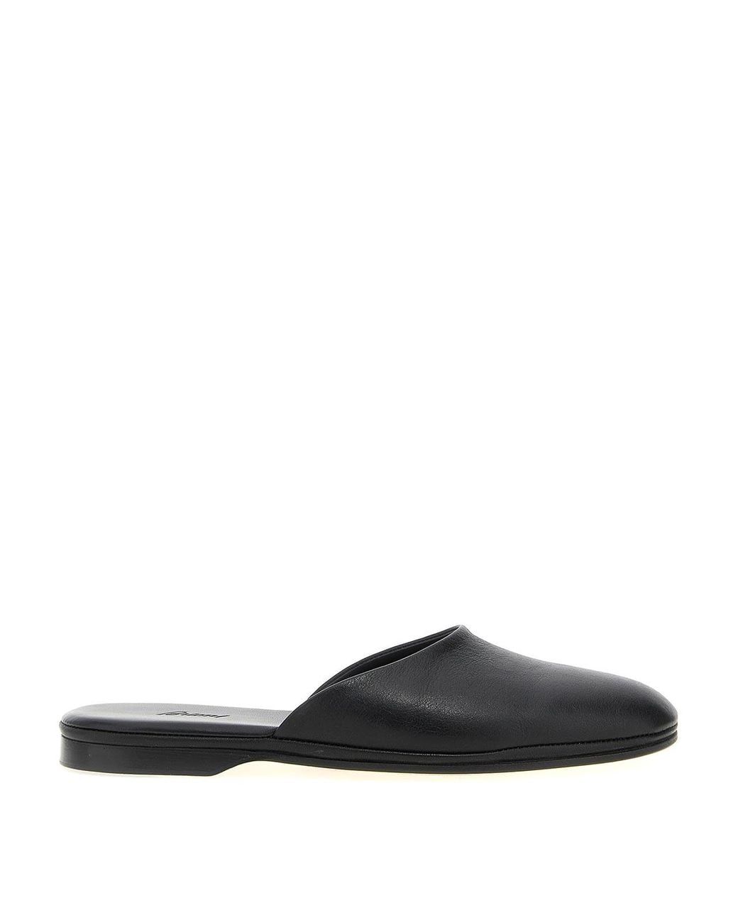 Brioni Black Leather Almond-Toe Mules
