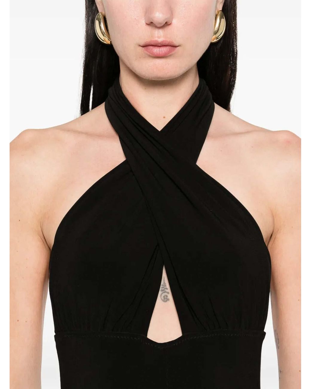 Norma Kamali Black 'Cross Halter Straight Leg' Jumpsuit