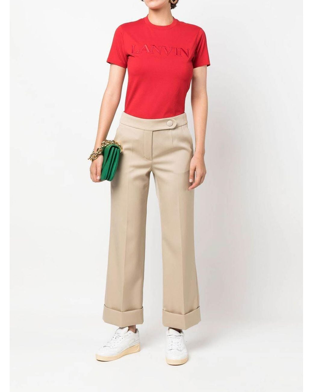 Lanvin Natural Mid-Rise Cropped Wool Trousers