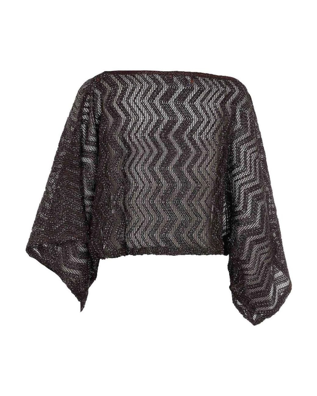 Missoni Black Zigzag Mesh Sequins Wide Sleeves Top