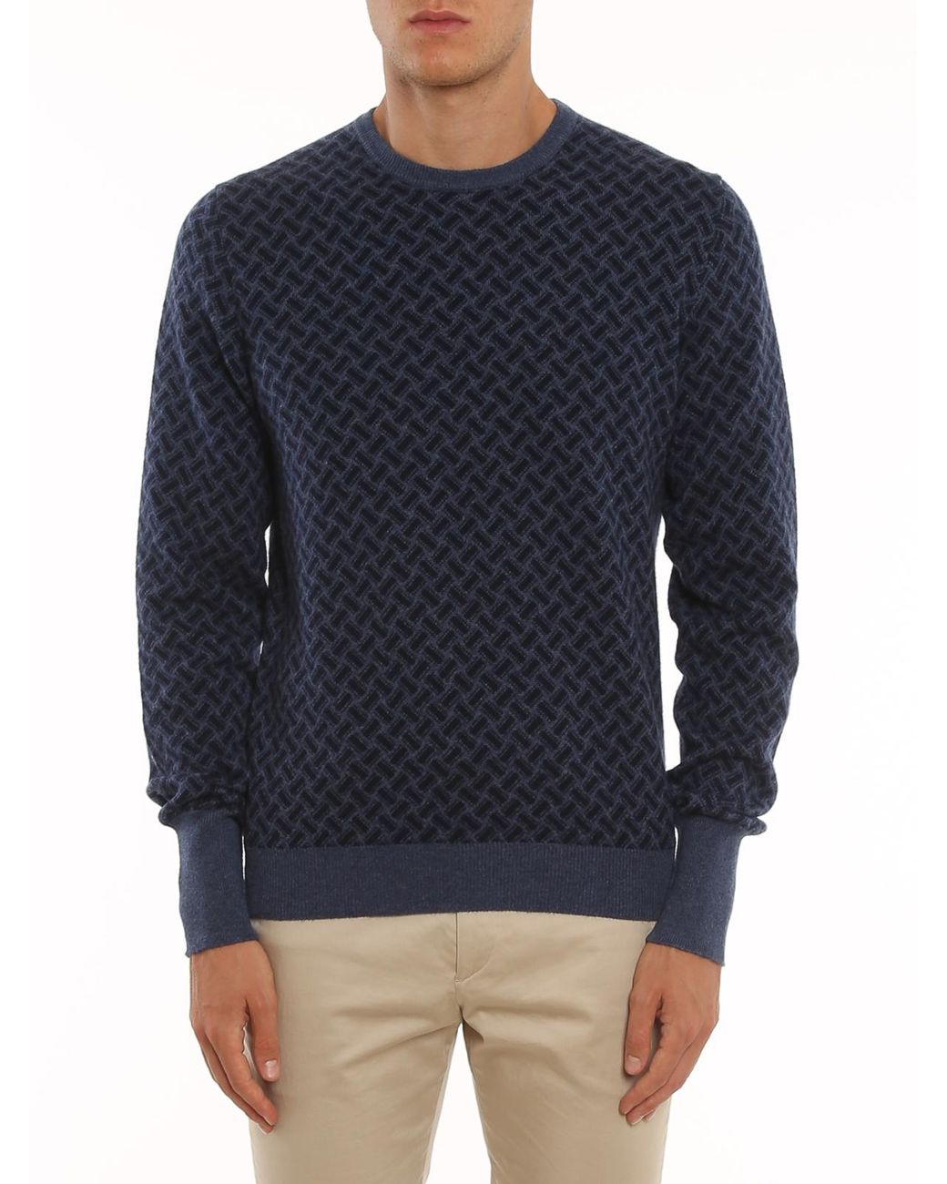 Drumohr Blue Biscuit Pattern Cashmere Jumper for men
