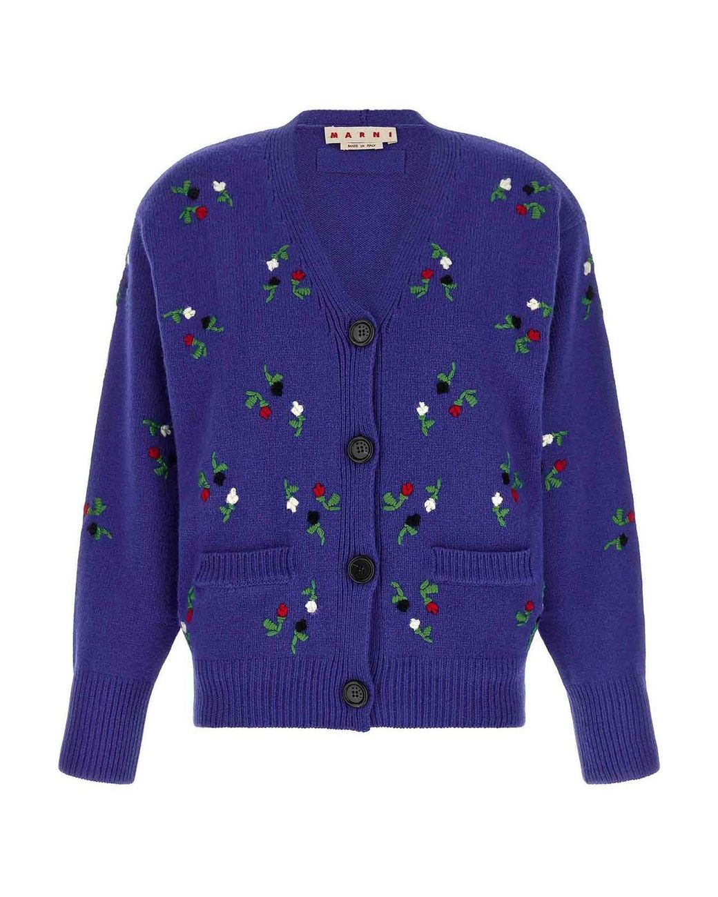 Marni Blue Floral Embroidery Cardigan