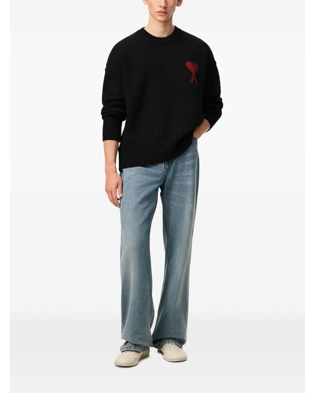 AMI Black Ami De Coeur Wool Crewneck Sweater