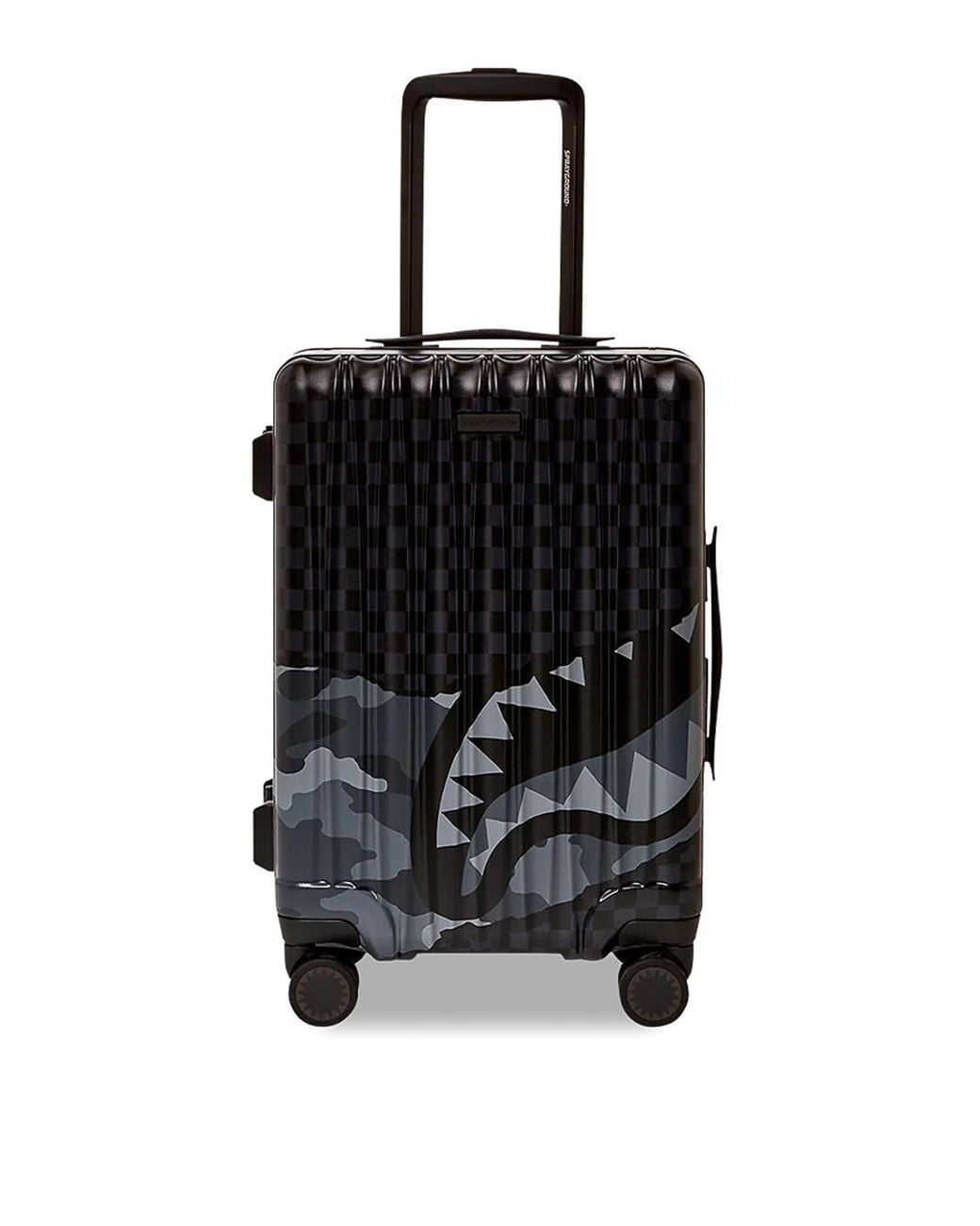 Sprayground Black Split Up Camo Tear Carryon Hardshell Luggage for men