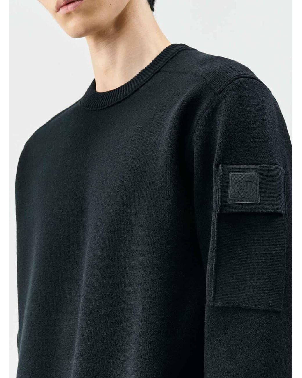 C P Company Black Metropolis Series Fine Wool Crewneck Jumper for men