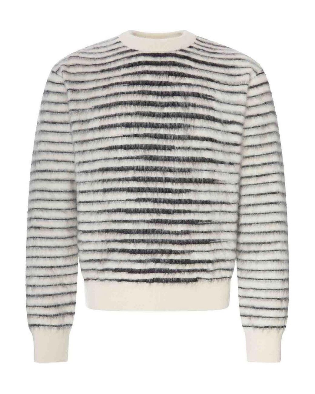 Tom Ford Gray Striped Crew Neck Sweater With Hairy Effect for men