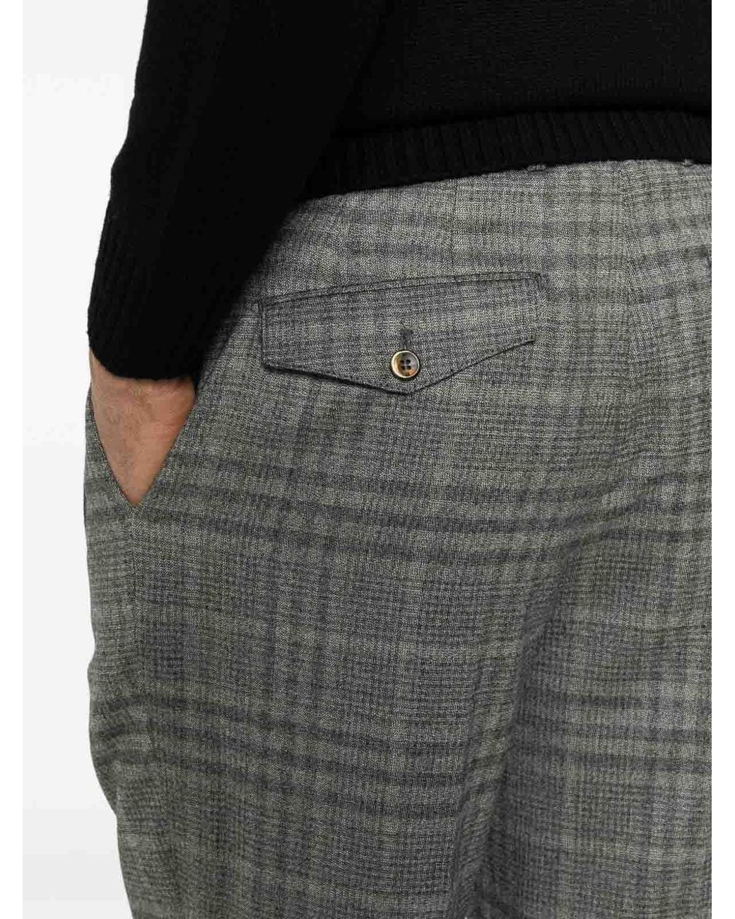 PT Torino Gray Checked Trousers With Turn-Up Hems for men