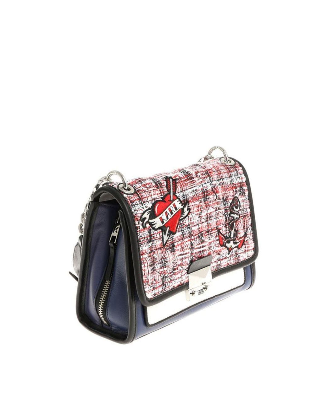Karl Lagerfeld Red Leather Tweed Bag