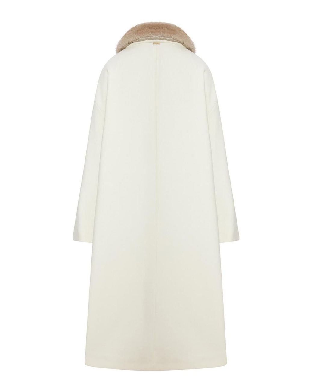 Herno White Long Coat With Fur Collar