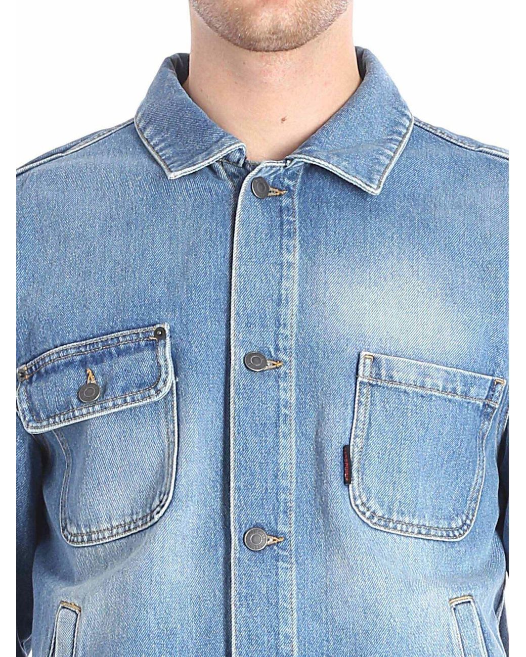 Moschino Blue Denim Jacket With Logo Embroidery for men