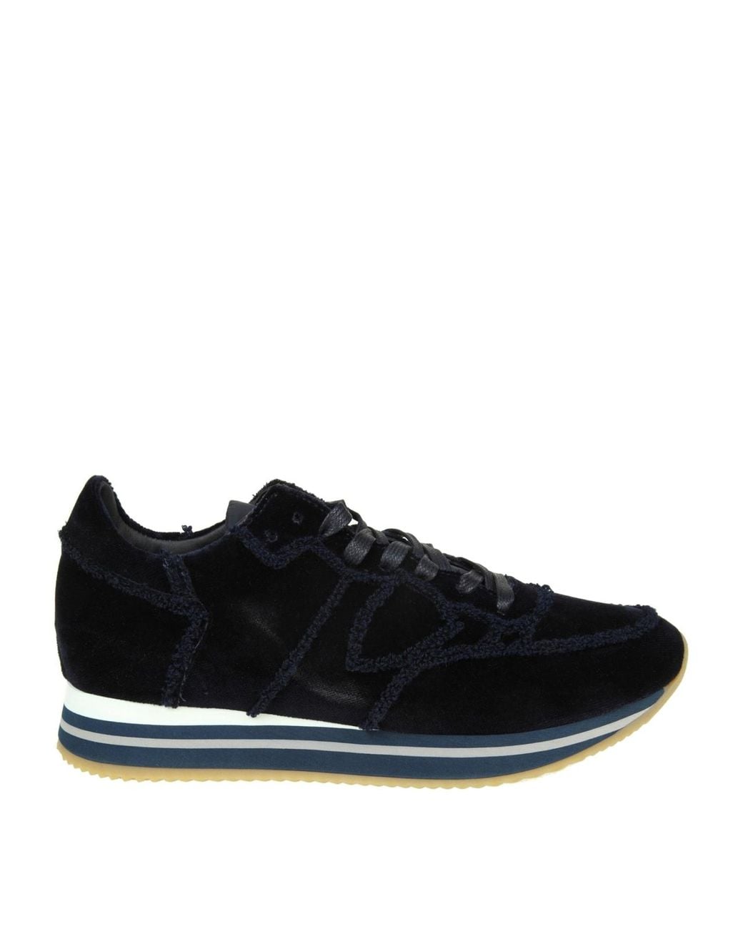 Philippe Model Black Tropez Higher Velour Bleu Velvet Sneakers