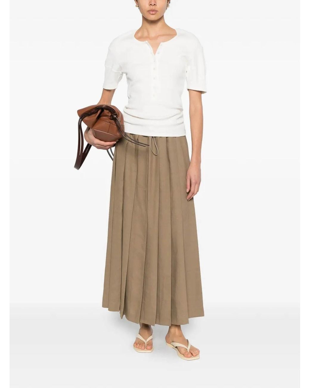Fabiana Filippi Natural Pleated Midi Skirt