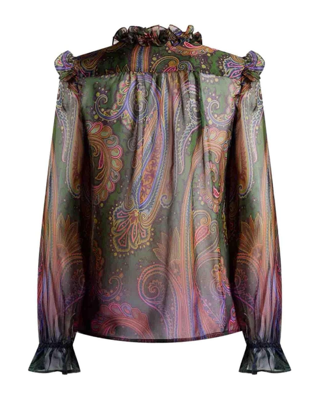 Etro Brown Silk Shirt With Placement Dgrad Paisley Print