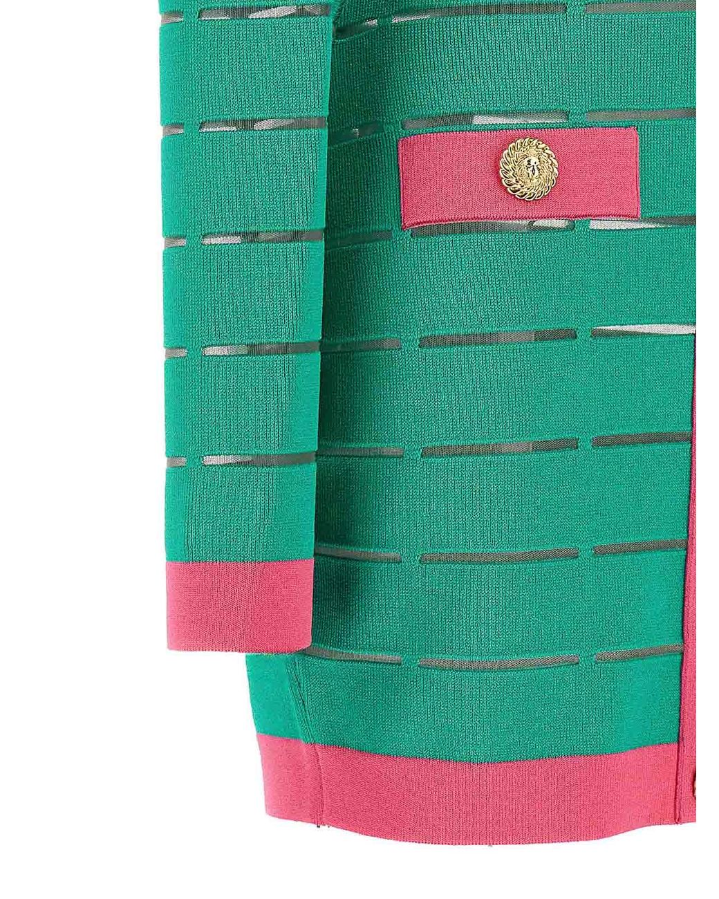 Balmain Green Two-Tone Knit Dress