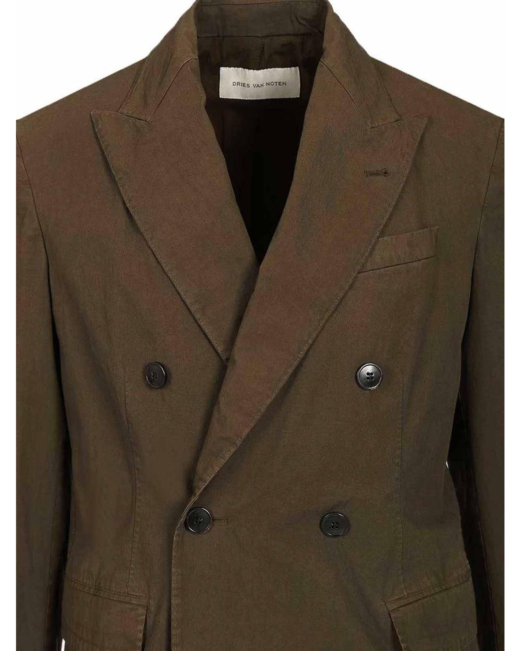 Dries Van Noten Green Double-Breasted Cotton Blazer for men