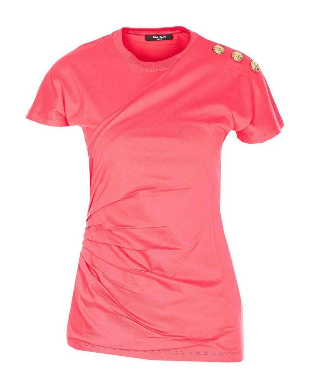 Balmain Pink 3 Buttons Draped T-Shirt