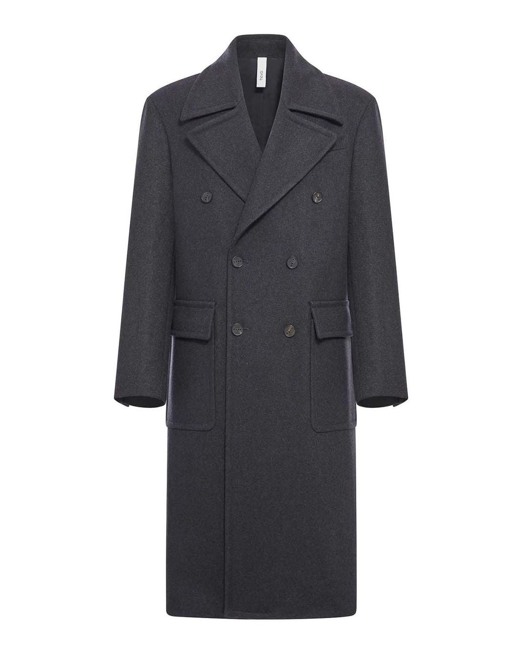 Hevò Blue Double-Breasted Herringbone Coat for men