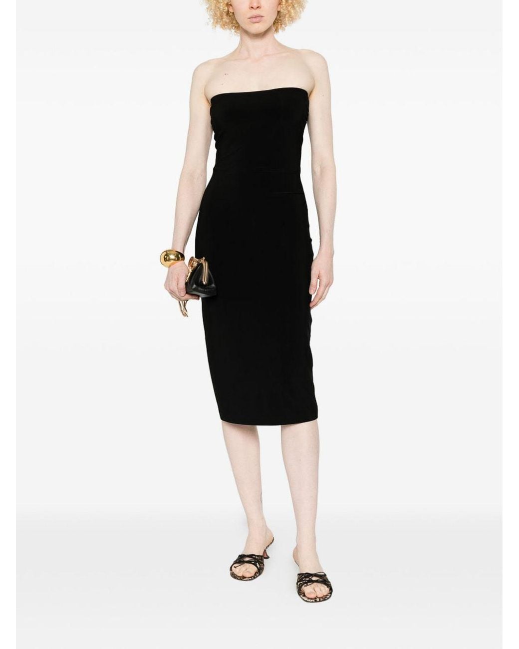 Norma Kamali Black Strapless Stretch Midi Dress