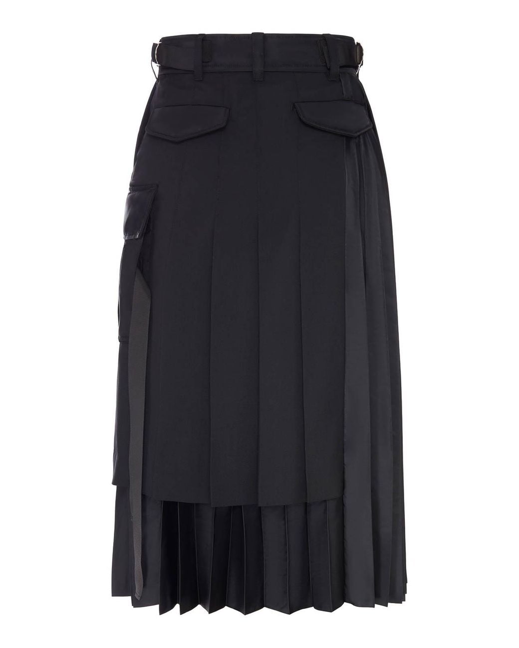 Sacai Blue Pleated Midi Skirt With Cargo Pockets