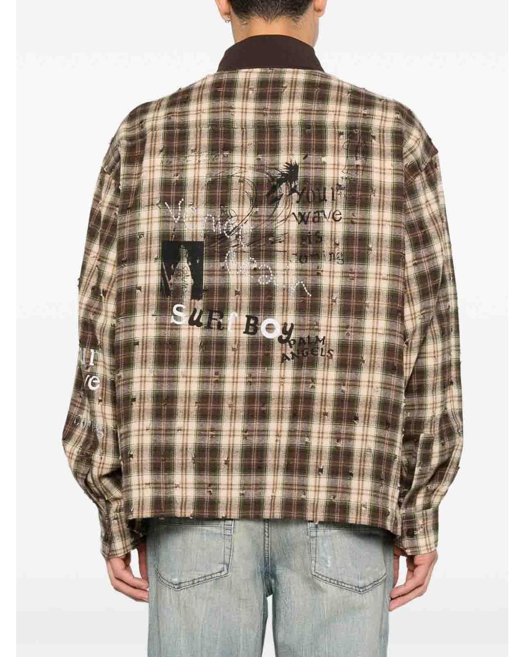 Palm Angels Brown Multicolored Checkered Shirt for men