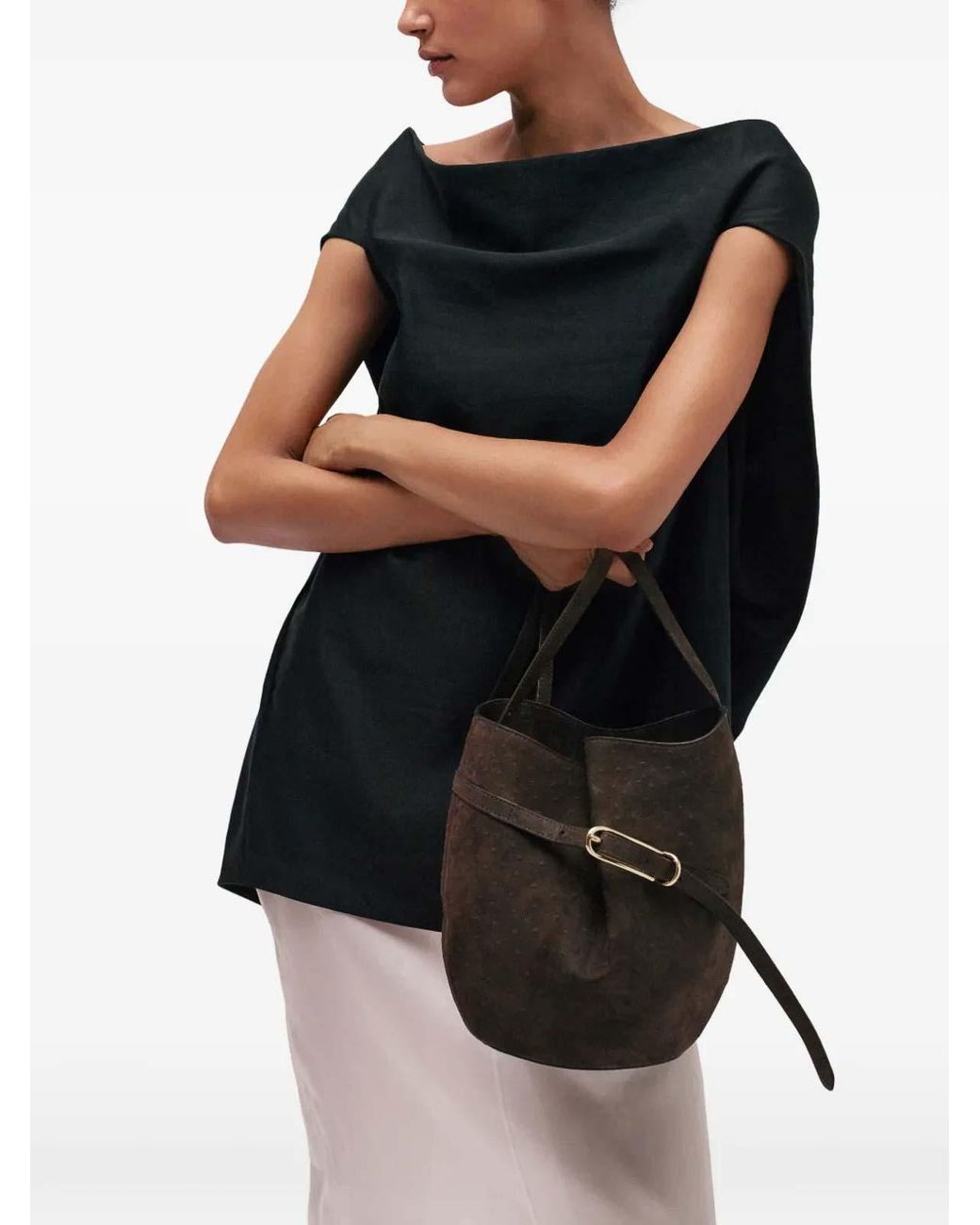 Liffner White Belted Bucket Bag