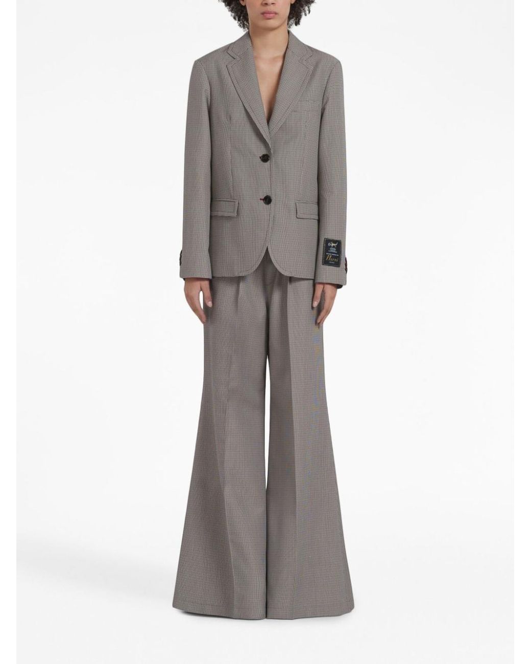 Marni Gray Logo-Waistband Houndstooth Trousers