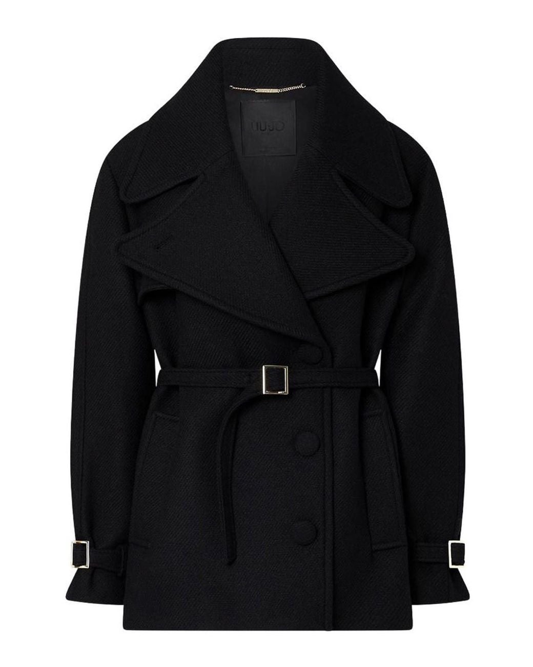 Liu Jo Black Wool Coat With Waist Belt