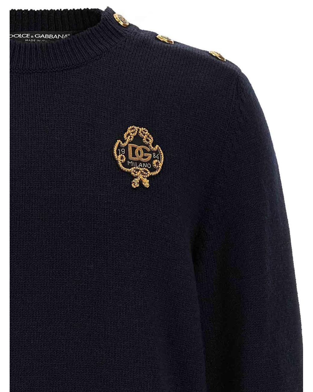 Dolce & Gabbana Blue Embroidered Coat Of Arms Jumper for men