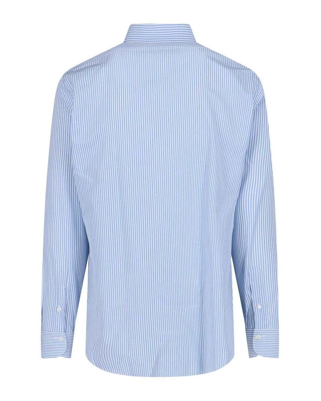 Finamore 1925 Blue Striped Cotton Button-Down Shirt for men