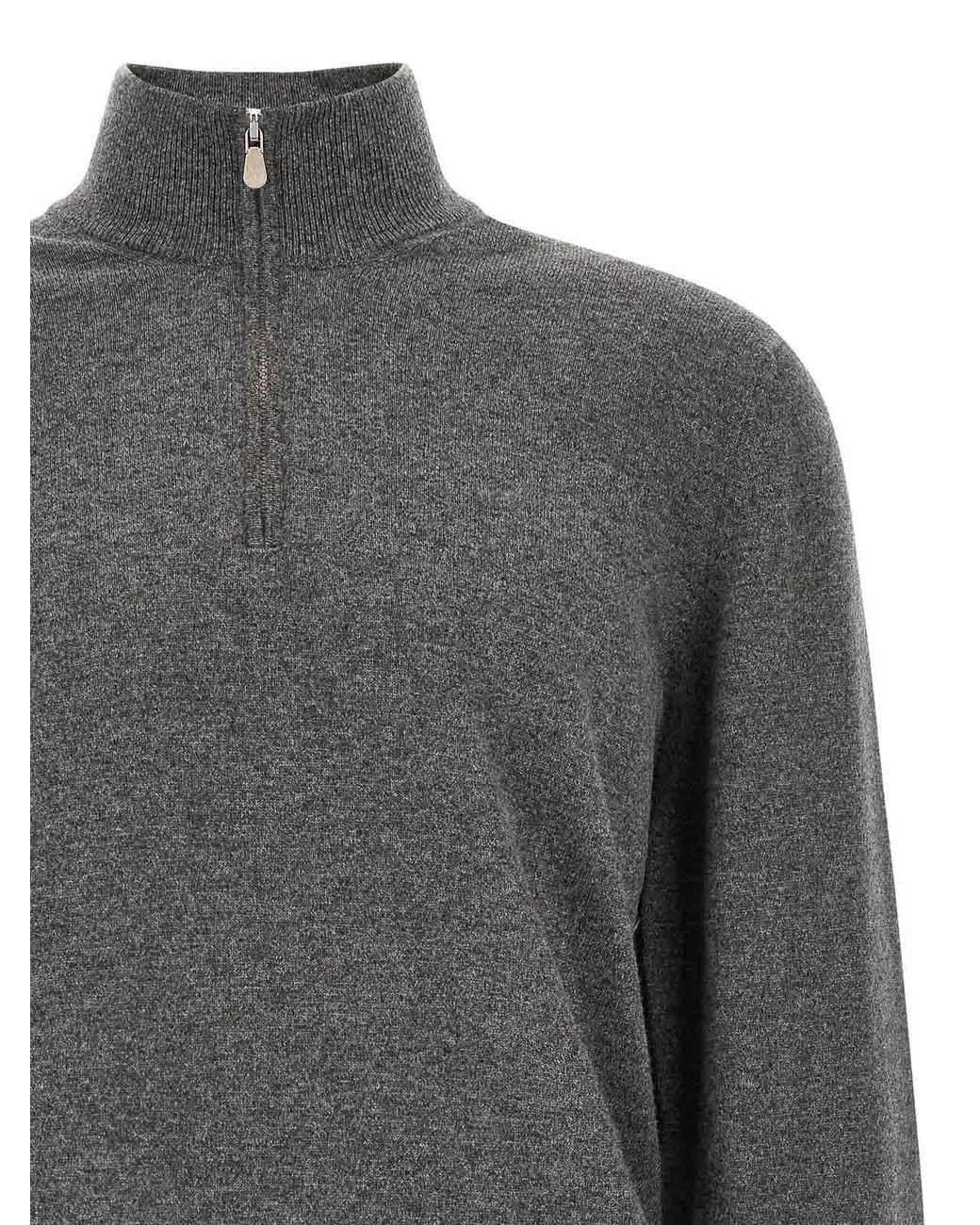 Brunello Cucinelli Gray Half-Zip Cashmere Jumper for men