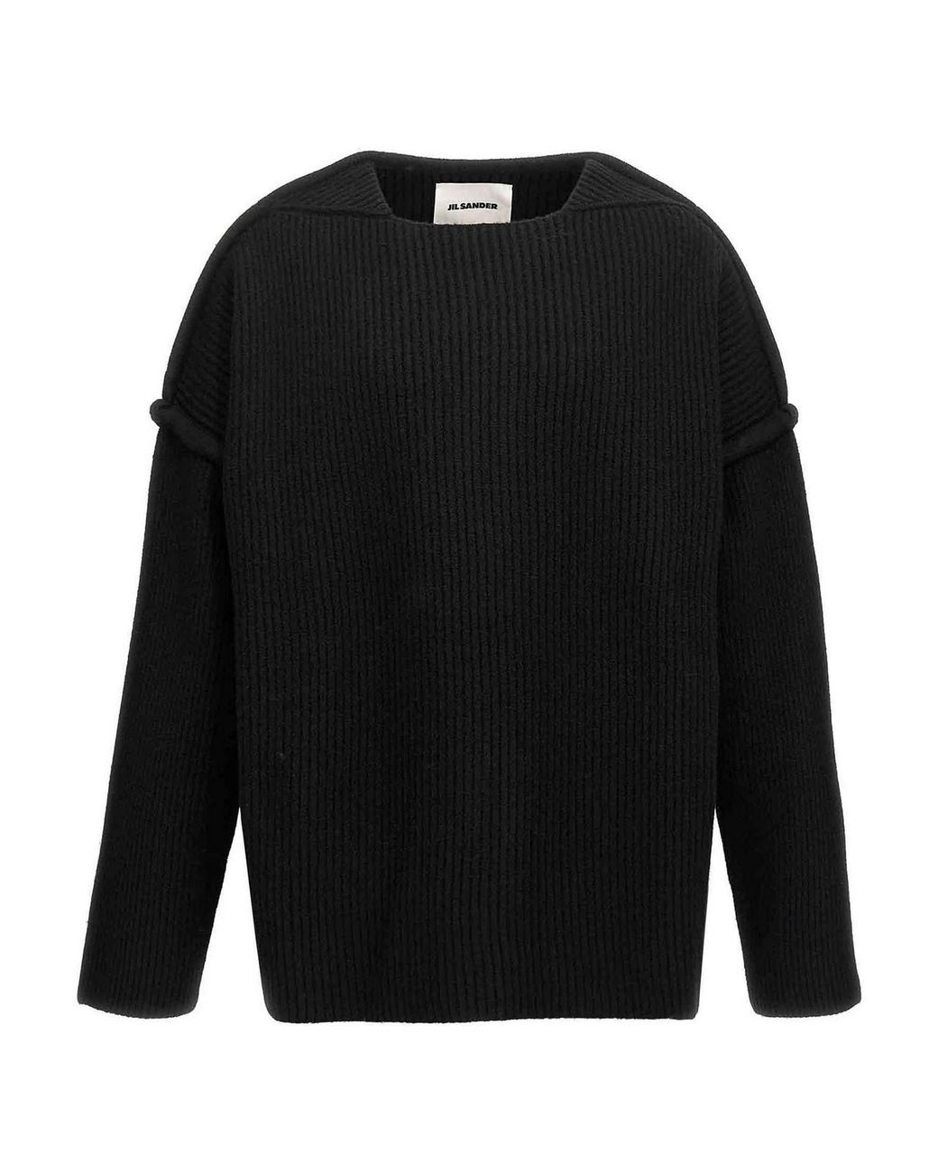 Jil Sander Black Geometric Neckline Sweater for men