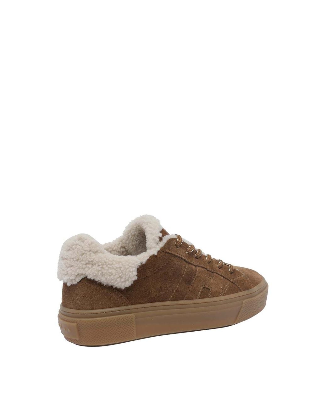 Hogan Brown Crosswind Bicolour Suede And Shearling Low-Top Trainers With H Logo