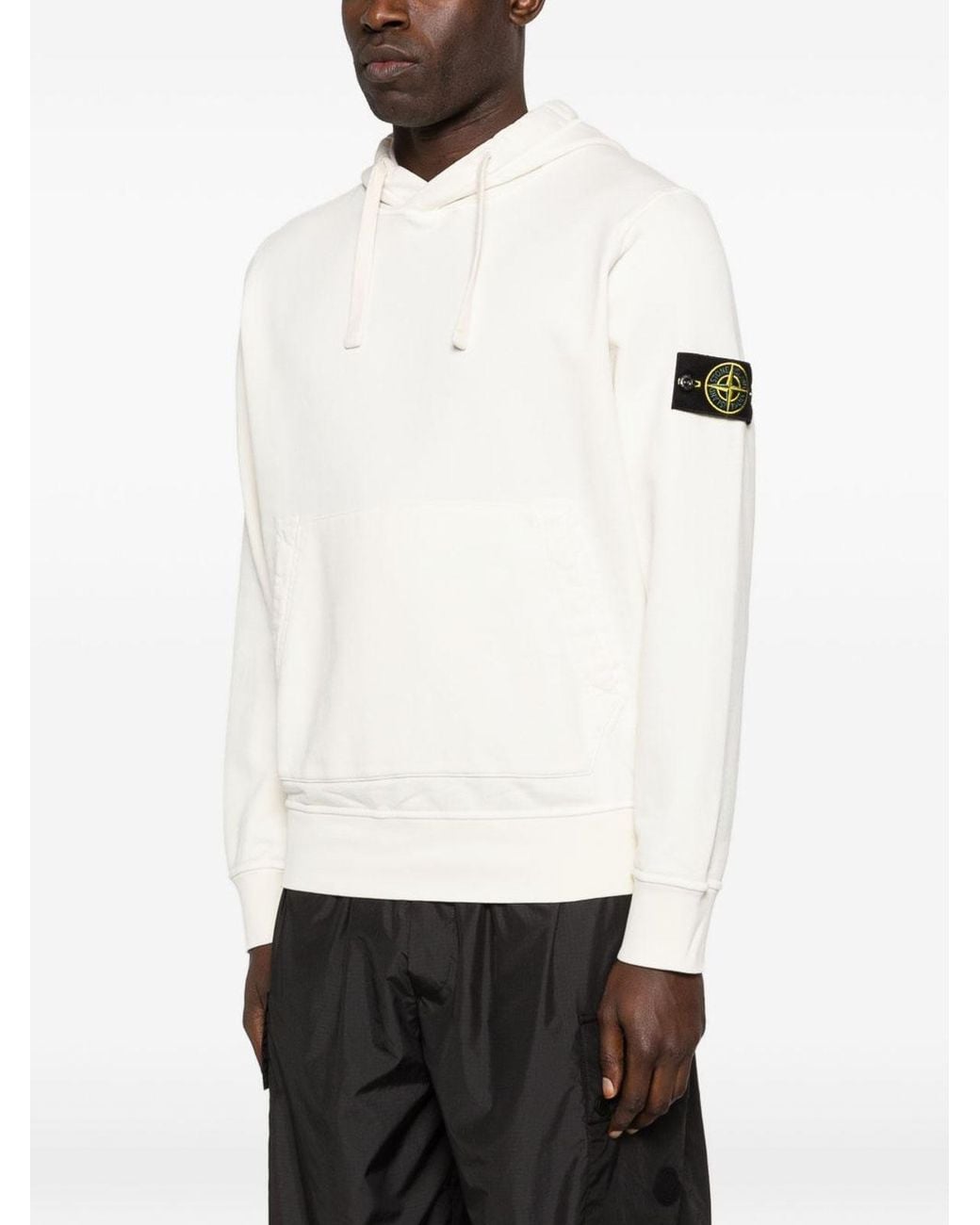Stone Island White Hoodie With Front Kangaroo Pocket for men