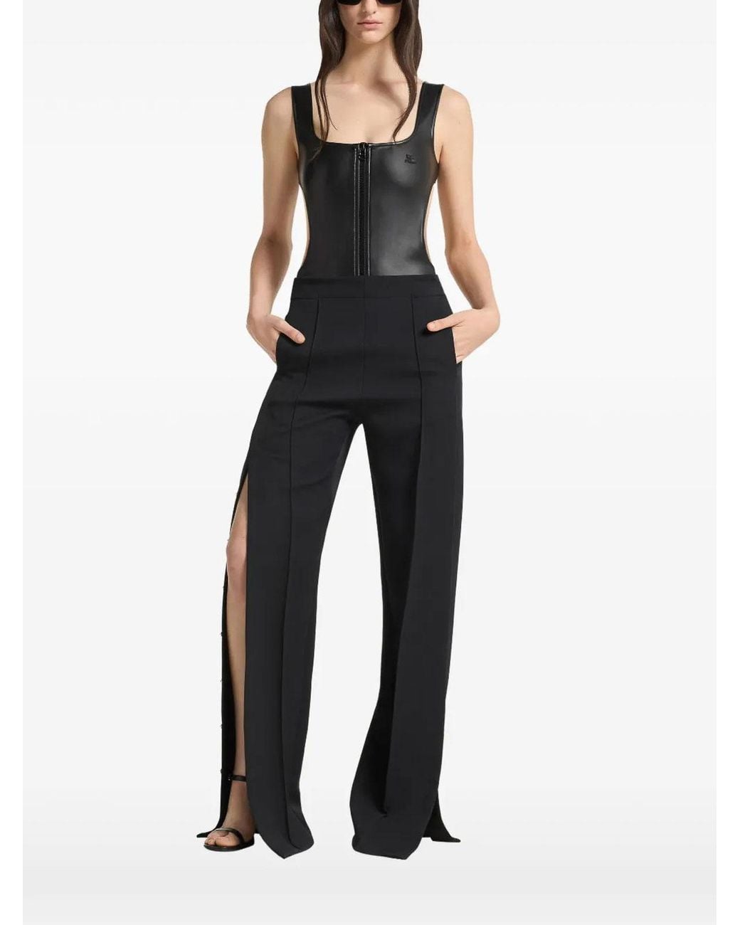 Courreges Black Top Cut Out Faux Body