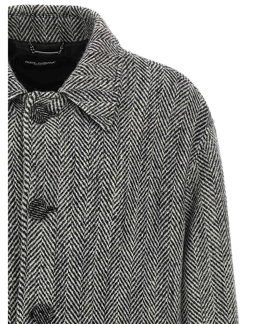 Dolce & Gabbana Gray Chevron Wool Coat for men