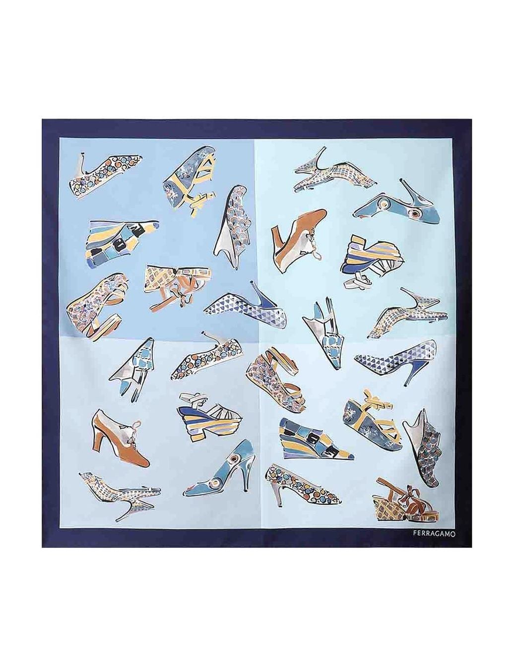 Ferragamo Blue Printed Silk Scarf