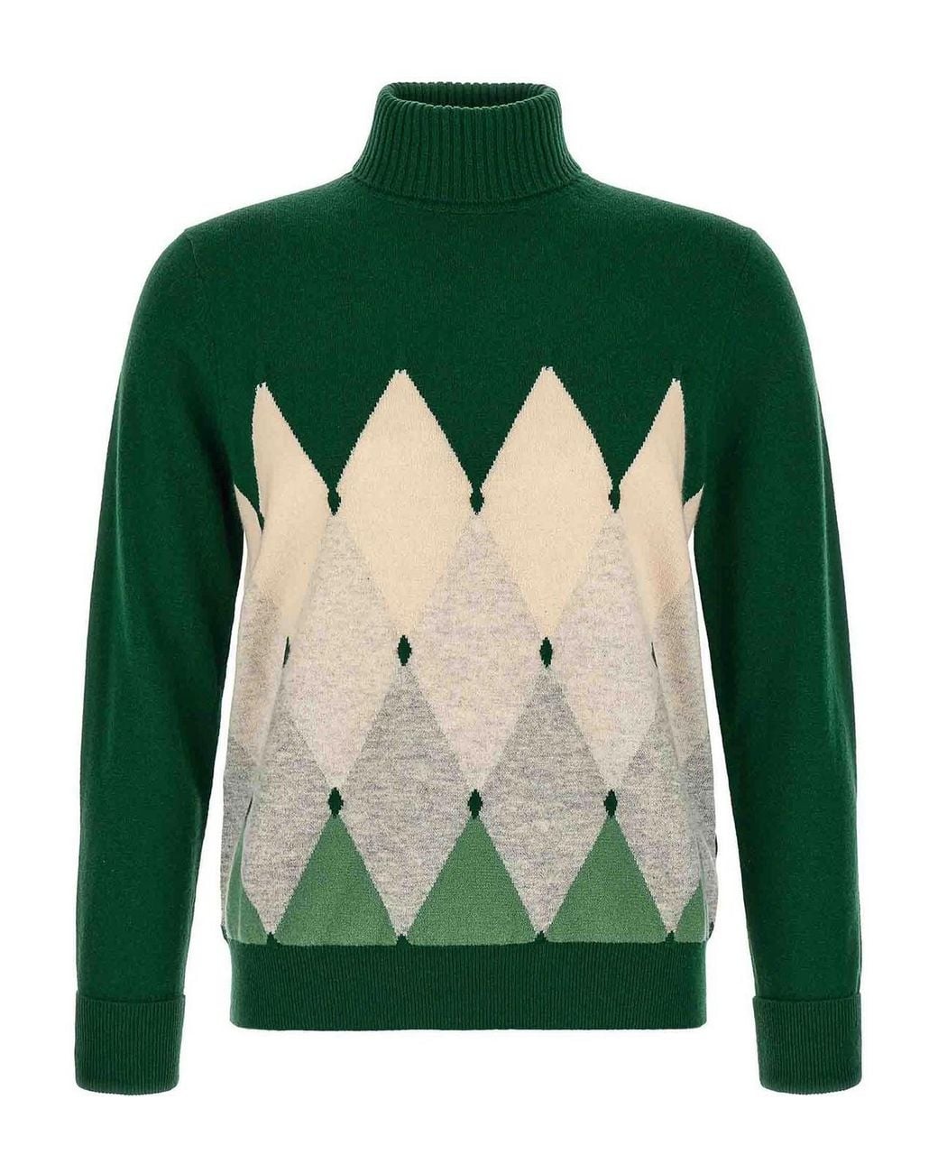 Ballantyne Green Classic Diamond Intarsia Turtleneck Sweater for men