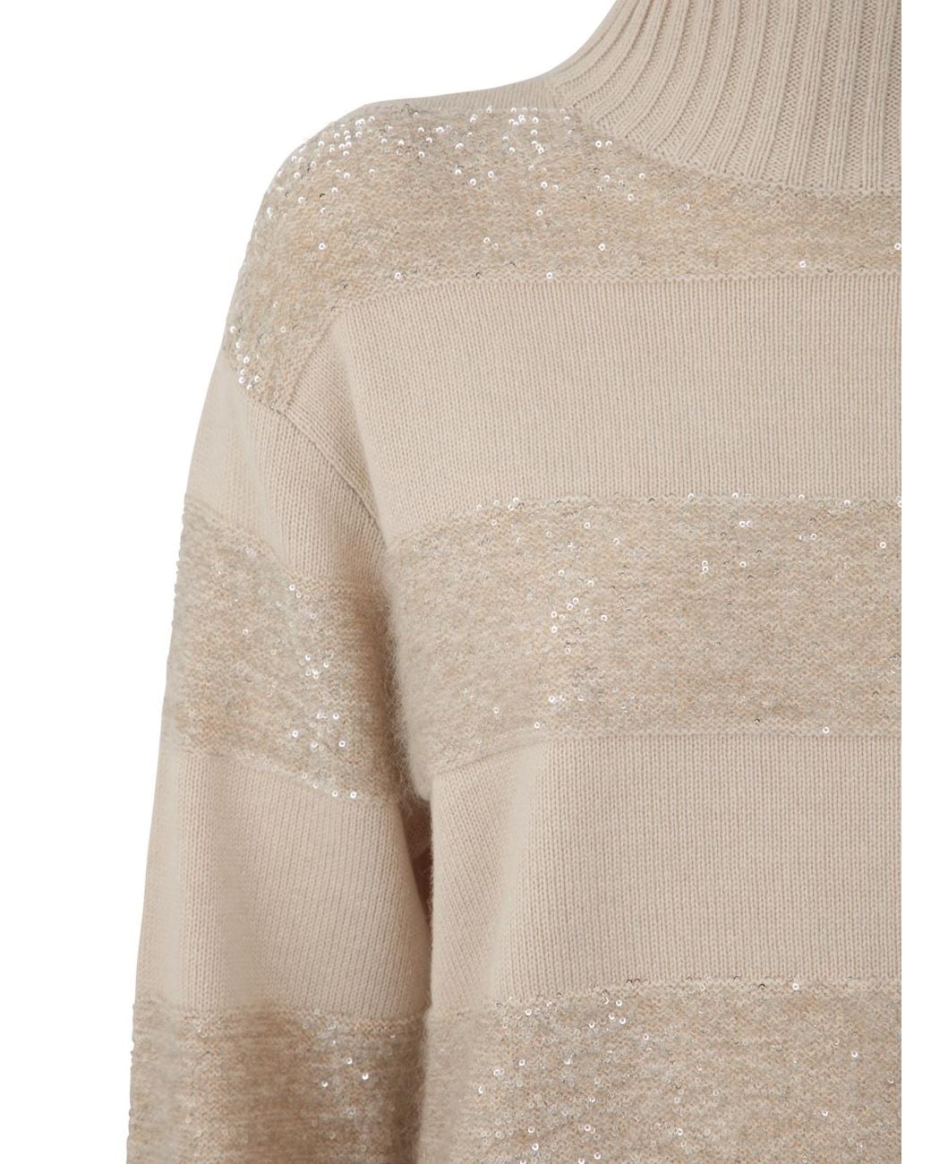 Brunello Cucinelli Natural Long Sleeve Turtle Neck Sweater