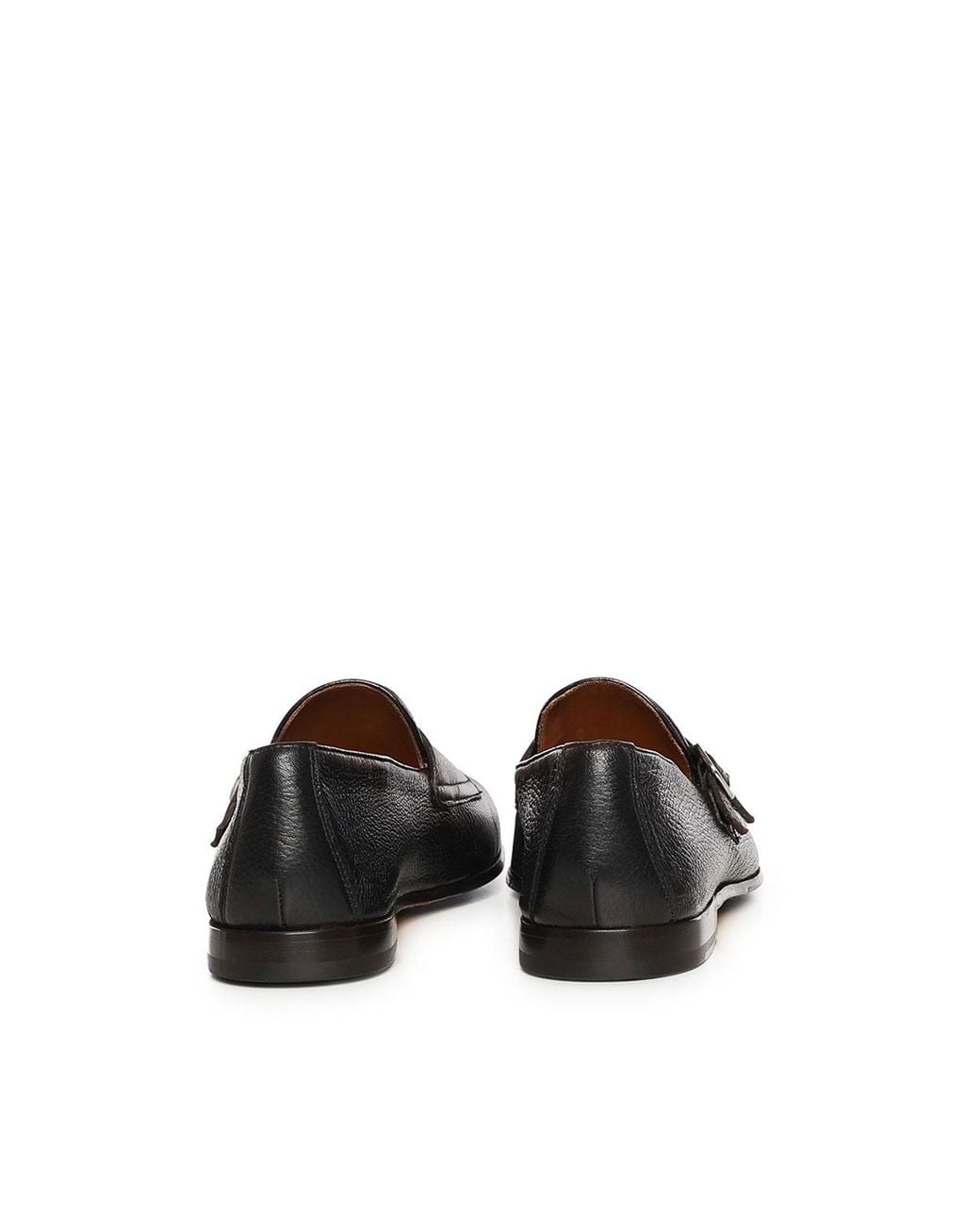 Doucal's Black Leather Double-Buckle Loafer for men
