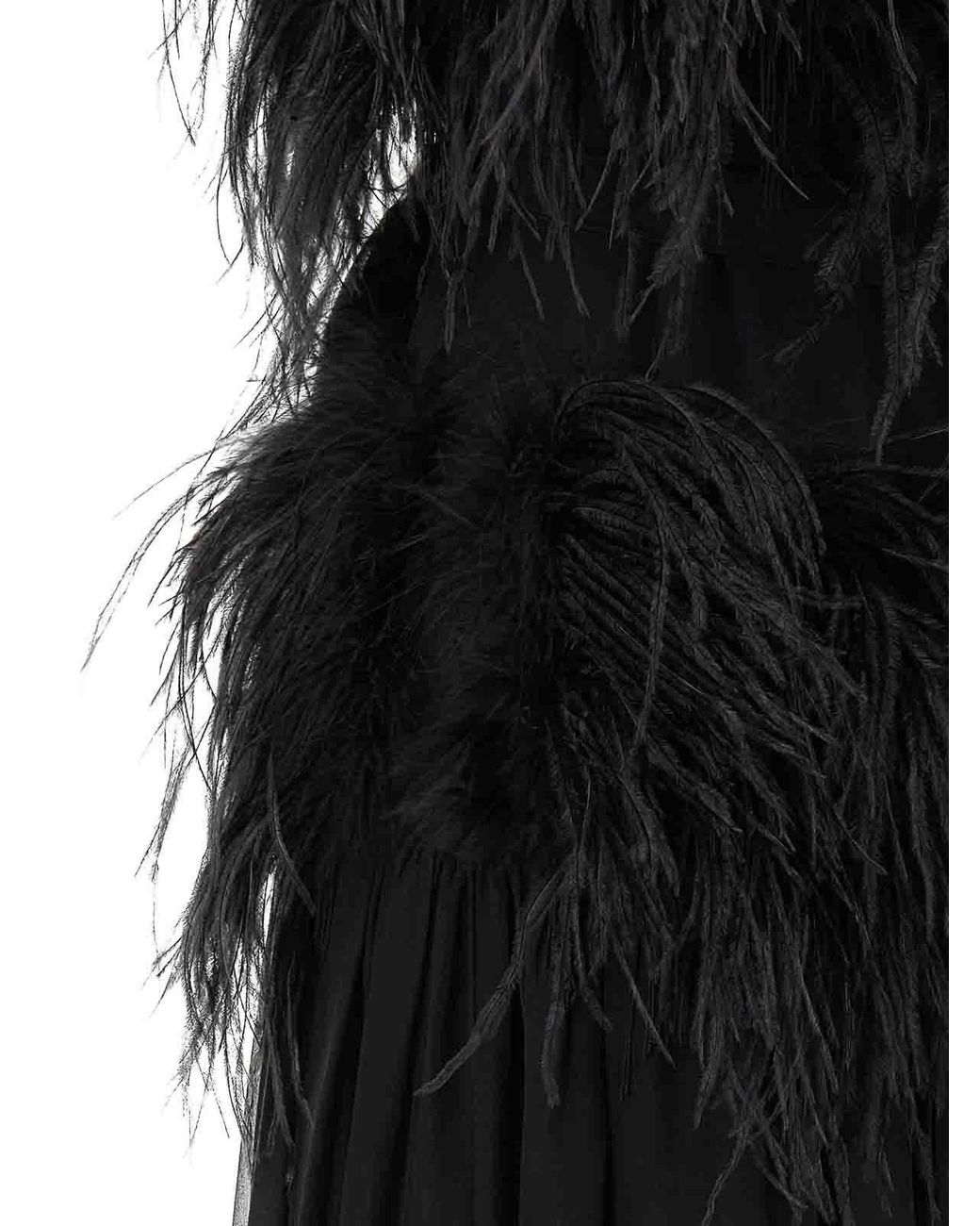 Alberta Ferretti Black Chiffon And Feather Dress